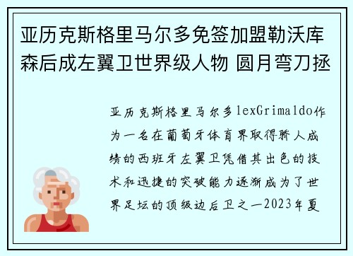 亚历克斯格里马尔多免签加盟勒沃库森后成左翼卫世界级人物 圆月弯刀拯救球队